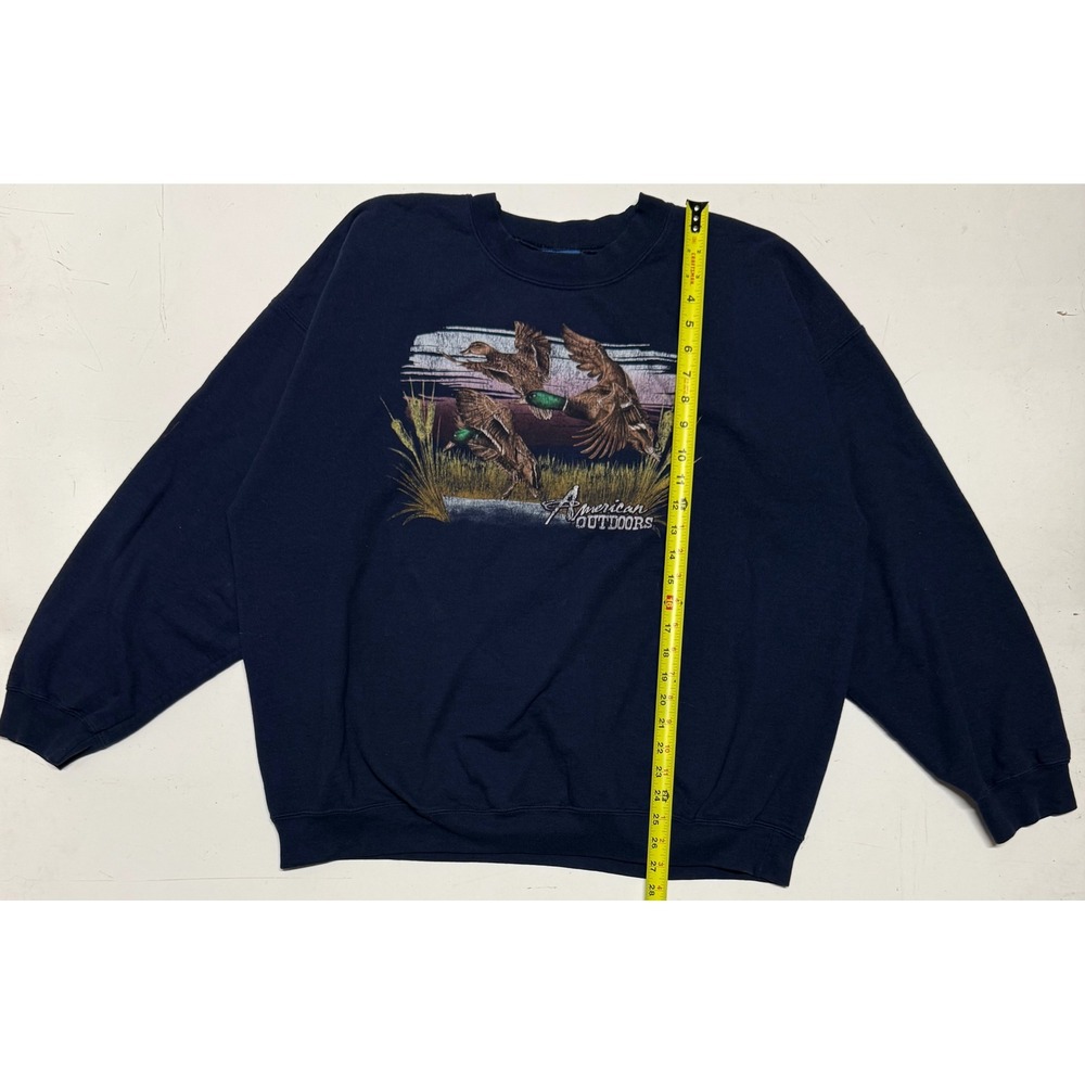 VTG Puritan American Outdoors Mens XL Navy Blue Mallard Duck Graphic‎ Sweatshirt